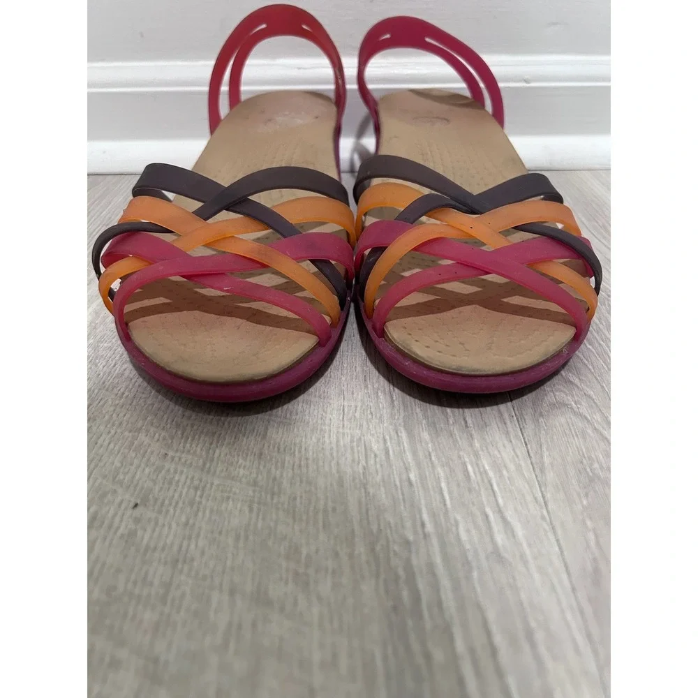Crocs‎ Huarache Strappy Wedge Sandals Pink Orange Rainbow Womens Size 10
